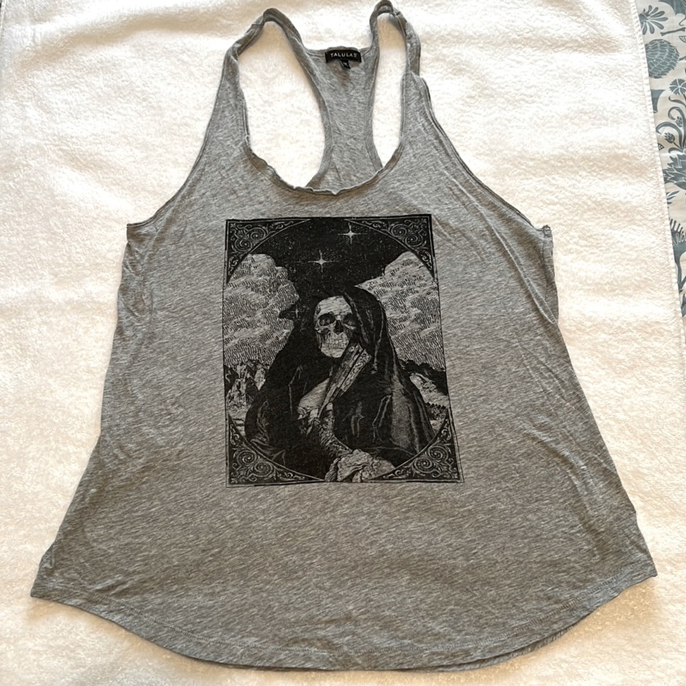 Talula grim reaper racer back tank skull goth punk grey witchy